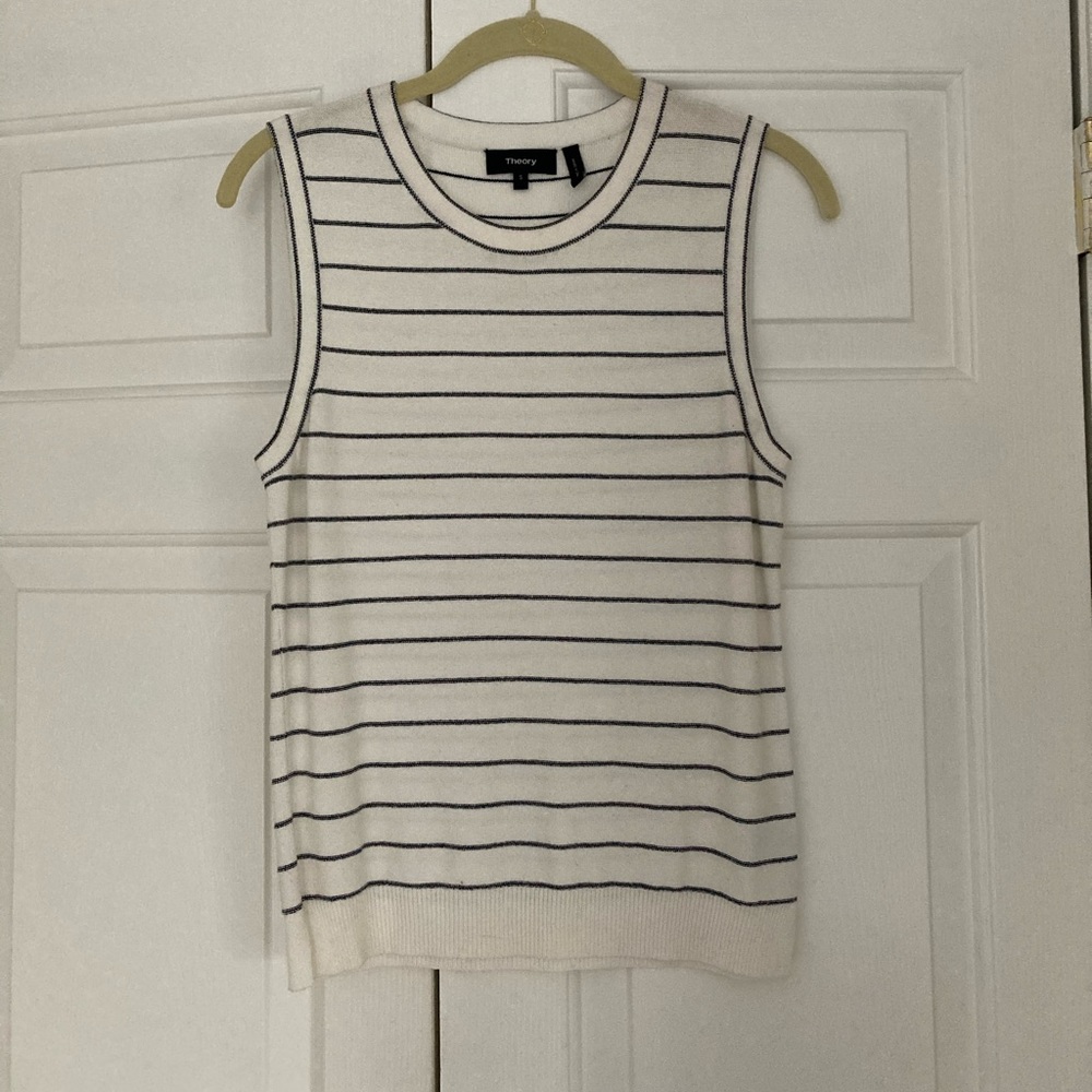 Theory black and white striped tank
